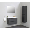 Basic Bella Meuble salle de bains avec lavabo acrylique Blanc 80x55x46cm sans trous de robinet avec miroir et éclairage Anthracite mat SW491768