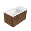 MONDIAZ KURVE 85cm Meuble salle de bain avec module 25 D - couleur Walnut - 1 tiroir - 1 porte - vasque CLOUD gauche - 1 trou de robinet - Talc SW1138234