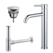 FortiFura Calvi Kit mitigeur lavabo - robinet rehaussé - bonde nonobturable - siphon design - Chrome brillant SW911736