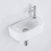 QeramiQ Fuente Ensemble lave-mains - 40x21.5x12cm - droite - lisse - semi-circulaire - 1 trou de robinet - céramique - robinet de lave-mains inox brossé - bonde - siphon abaissé - blanc mat SW1232812