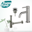 FugaFlow Eccelente Sobrado Slim Slim Kit mitigeur lavabo - robinet bas - bonde clic clac - siphon design - PVD Inox brossé SW1124336