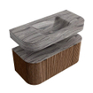 MONDIAZ THOR-DLUX 100cm badmeubel ronding links + rechts kleur Walnut met 1 lade en 2 deuren. Vrijhangende wastafel CLOUD Midden 1 kraangat kleur Sombra. SW1467616