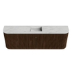 Mondiaz JOYA-DLUX 123.2cm toiletmeubel - ronding links en rechts kleur Walnut - Wastafel FAYE positie Midden 1 kraangat kleur Opalo. SW1422590