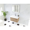 HR Matrix ensemble meuble de salle de bain 3d 80cm 1 tiroir sans poignée avec bandeau de poignée en chêne français avec lavabo 1 seul trou de robinetterie blanc SW857047