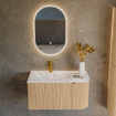 MONDIAZ KURVE-DLUX meuble de salle de bains 85cm avec module 25 R couleur chêne avec 1 tiroir et 1 porte. Vasque CLOUD gauche 1 trou de robinet couleur Glace. SW1137933