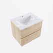 MONDIAZ VICA meuble sous lavabo 60cm Chêne Blanchi 2 tiroirs. Lavabo DENIA centre 1 trou de robinet, couleur Blanc Brillant. SW1381833
