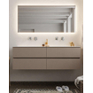 MONDIAZ VICA Ensemble de meuble salle de bain - 150cm - 4 tiroirs - lavabo Cloud double - 0 trou de robinet - solid surface smoke SW411418