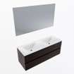 Mondiaz VICA ensemble de meuble de salle de bain - 130cm - meuble sous-vasque marron foncé - 2 tiroirs - lavabo cloud double - sans trous de robinet - couleur talc - miroir LED - version XL 60cm de haut SW1095581