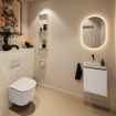 MONDIAZ TURE-DLUX Meuble toilette - 40cm - Linen - EDEN - vasque Ostra - position centrale - sans trou de robinet SW1104897