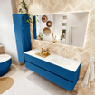 Mondiaz VICA ensemble de meuble de salle de bain - 150cm - meuble sous-vasque jeans - 2 tiroirs - lavabo moon droite - 1 trou de robinet - couleur talc - miroir LED - version XL 60cm de haut SW1092171