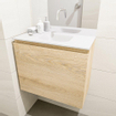 MONDIAZ OLAN Kit lave-mains - 60x30x40cm - 0 trous de robinet - 1 tiroir - chêne blanchi mat - lavabo centré - Solid Surface Blanc SW473468