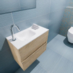 MONDIAZ ADA Toiletmeubel - 60x30x50cm - 1 kraangat - 2 lades - washed oak mat - wasbak links - Solid surface - Wit SW472764