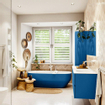 Mondiaz VICA ensemble de meuble de salle de bain - 140cm - meuble sous-vasque jeans - 2 tiroirs - lavabo moon droite - sans trous de robinet - couleur talc - miroir LED - version XL 60cm de haut SW1092166