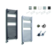 Sanicare radiateur électrique design 111,8 x 45 cm 596 watts thermostat noir en bas à gauche gris argenté SW890933