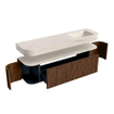 MONDIAZ THOR-DLUX 170cm badmeubel ronding links + rechts kleur Walnut met 1 lade en 2 deuren. Vrijhangende wastafel CLOUD Rechts 1 kraangat kleur Meli. SW1465745