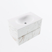 Mondiaz VICA ensemble de meuble de salle de bain - 70cm - meuble sous-vasque carrara - 2 tiroirs - lavabo moon milieu - sans trous de robinet - version haute de 60cm - talc SW1083490