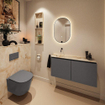 MONDIAZ TURE-DLUX Meuble toilette - 100cm - Dark Grey - EDEN - vasque Frappe - position gauche - sans trou de robinet SW1102746