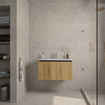 Adema Holz Ensemble meuble salle de bains - 80x45x45cm - 1 vasque en céramique blanche - 1 trou de robinet - 1 tiroir - miroir - Caramel SW857460