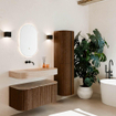 MONDIAZ THOR-DLUX 100cm meuble de salle de bains arrondi gauche + droite couleur Walnut avec 1 tiroir et 2 portes. Vasque suspendue CLOUD Milieu sans trou de robinet couleur Saba. SW1467555