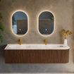 MONDIAZ KURVE-DLUX 175cm Meuble salle de bain avec module 25 D - couleur Walnut - 2 tiroirs - 1 porte - vasque STOR SMALL double / gauche - 2 trous de robinet - couleur Frappe SW1137497