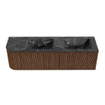 MONDIAZ KURVE-DLUX 155cm Meuble salle de bain avec module 25 G - couleur Walnut - 2 tiroirs - 1 porte - vasque LEAF double / droite - 2 trous de robinet - couleur Lava SW1137280