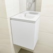 Mondiaz OLAN Meuble lave-mains 40x30x40cm sans trous de robinet 1 tiroir Talc mat avec lavabo LEX Centre Solid Surface Blanc SW473205