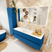 Mondiaz VICA ensemble de meuble de salle de bain - 150cm - meuble sous-vasque jeans - 2 tiroirs - lavabo moon milieu - sans trous de robinet - couleur talc - miroir LED - version XL 60cm haut SW1092152