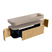 MONDIAZ THOR-DLUX 160cm badmeubel ronding links + rechts kleur Oak met 1 lade en 2 deuren. Vrijhangende wastafel CLOUD Rechts zonder kraangat kleur Saba. SW1465340