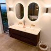 Mondiaz CIRO-DLUX Meuble de salle de bains - 140x45x50cm - plan vasque solid surface Ostra - 2 vasques double - sans trous de robinetterie - 4 tiroirs - Noyer SW1530376