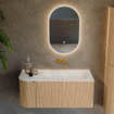 MONDIAZ KURVE-DLUX Meuble de salle de bains 105 cm avec module 25 L couleur Oak avec 1 tiroir et 1 porte. Lavabo BIG SMALL droit sans trou de robinet couleur Opalo. SW1137512