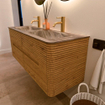 Mondiaz CIRO-DLUX Badkamermeubelset - 130x45x50cm - Solid surface wastafel Sombra - 2 wasbak Dubbel - 2 kraangaten - 4 lades - Oak SW1531262