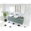 HR Matrix ensemble de meubles de salle de bain 3d 160cm 2 tiroirs sans poignée avec bandeau de poignée et meuble latéral en couleur petrol matt SW857116