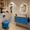 MONDIAZ TURE-DLUX Meuble toilette - 100cm - Jeans - EDEN - vasque Glace - position droite - 1 trou de robinet SW1103329