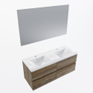 Mondiaz VICA ensemble de meuble de salle de bain - 120cm - meuble sous-vasque marron foncé gris - 4 tiroirs - lavabo denia double - 2 trous de robinet - couleur Blanc Brillant - miroir LED - version XL 60cm de haut SW1092022