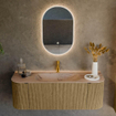 MONDIAZ KURVE-DLUX Meuble de salle de bains 130cm arrondi Gauche + Droite couleur Dusk avec 1 tiroir et 2 portes. Lavabo BIG SMALL Central 1 trou de robinet Arena. SW1431367