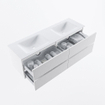 MONDIAZ VICA meuble sous lavabo 150cm Talc 4 tiroirs. Lavabo CLOUD double 2 trous de robinet, couleur Talc. SW1381824