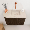 Mondiaz JOYA-DLUX 51.6cm toiletmeubel - ronding links kleur Walnut - Wastafel FAYE positie Rechts Zonder kraangat kleur Frappe. SW1422320