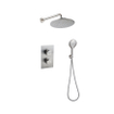 Fortifura Calvi Ensemble de douche pluie encastrable - thermostatique - bras mural - pommeau 25cm - douchette ronde - flexible lisse - Inox brossé SW1233154