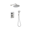 Fortifura Calvi Ensemble de douche pluie encastrable - thermostatique - bras mural - pommeau 25cm - douchette ronde - Inox brossé SW1130233