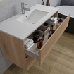 Adema Chaci Ensemble de meuble - 100x46x57cm - 1 vasque en céramique blanche - 1 trou de robinet - 2 tiroirs - armoire de toilette - cannelle SW826914