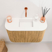 Mondiaz JOYA 63.2cm toiletmeubel - ronding links en rechts kleur Oak - Wastafel FAYE positie Midden Zonder kraangat kleur Talc. SW1421158