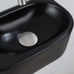 QeramiQ Fuente Ensemble de Lavabo - 40x21.5x12cm - lisse - demi-rond - céramique - ensemble de robinet en acier inoxydable brossé - bouchon de vidange - siphon abaissé - noir mat SW1233100