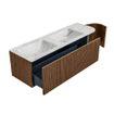 MONDIAZ KURVE-DLUX 145cm Meuble salle de bain avec module 25 D - couleur Walnut - 1 tiroir - 1 porte - vasque LEAF double / gauche - 2 trous de robinet - couleur Glace SW1138060