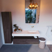 Mondiaz ALAN - DLUX ensemble de meuble de salle de bain - 130cm - meuble sous-vasque - Marron Foncé - 1 tiroir - lavabo suspendu - évier à droite - 0 trous de robinet - Ostra SW1159308