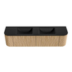 MONDIAZ KURVE 180cm Meuble salle de bain avec module 25 G et D - couleur Oak - 2 tiroirs - 2 portes - vasque CLOUD double - sans trous de robinet - Urban SW1138394