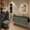 MONDIAZ TURE-DLUX meuble WC 120 cm Army. Lavabo EDEN Lava position droite. Sans trou de robinet. SW1103676