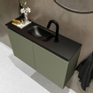 MONDIAZ TURE Kit lave-mains - 80x23x50cm - 1 trou de robinet - 2 portes - armée mate - Lavabo central - Solid Surface Noir SW475330