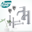 FugaFlow Eccelente Sobrado Slim Kit robinet lavabo - pour double vasque - robinet bas - bonde non-obturable - siphon design - Chrome brillant SW1124395