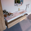 Mondiaz ALAN-DLUX Ensemble de meuble - 150cm - meuble Washed Oak mat - 1 tiroir - Lavabo Cloud Glace suspendu - vasque Droite - 1 trou de robinet SW808650