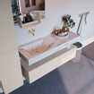 Mondiaz ALAN-DLUX Ensemble de meuble - 130cm - meuble Linen mat - 1 tiroir - Lavabo Cloud Frappe suspendu - vasque Gauche - 0 trous de robinet SW805402